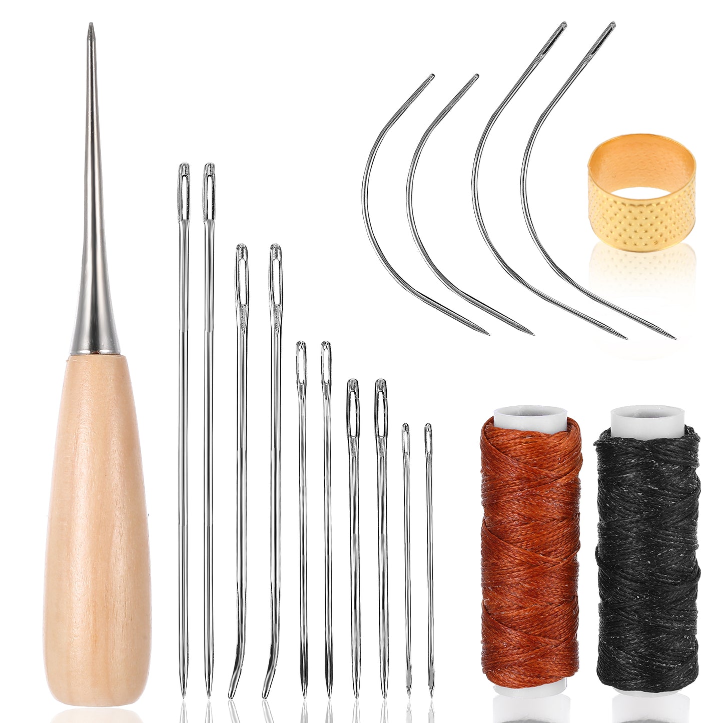 Ouligay 11pcs Leather Needle and Thread Kit, Upholstery Sewing Kit, Heavy Duty Needle and Thread, Leather Needles for Hand Stitching for Upholstery Carpet Furs Canvas Repair DIY