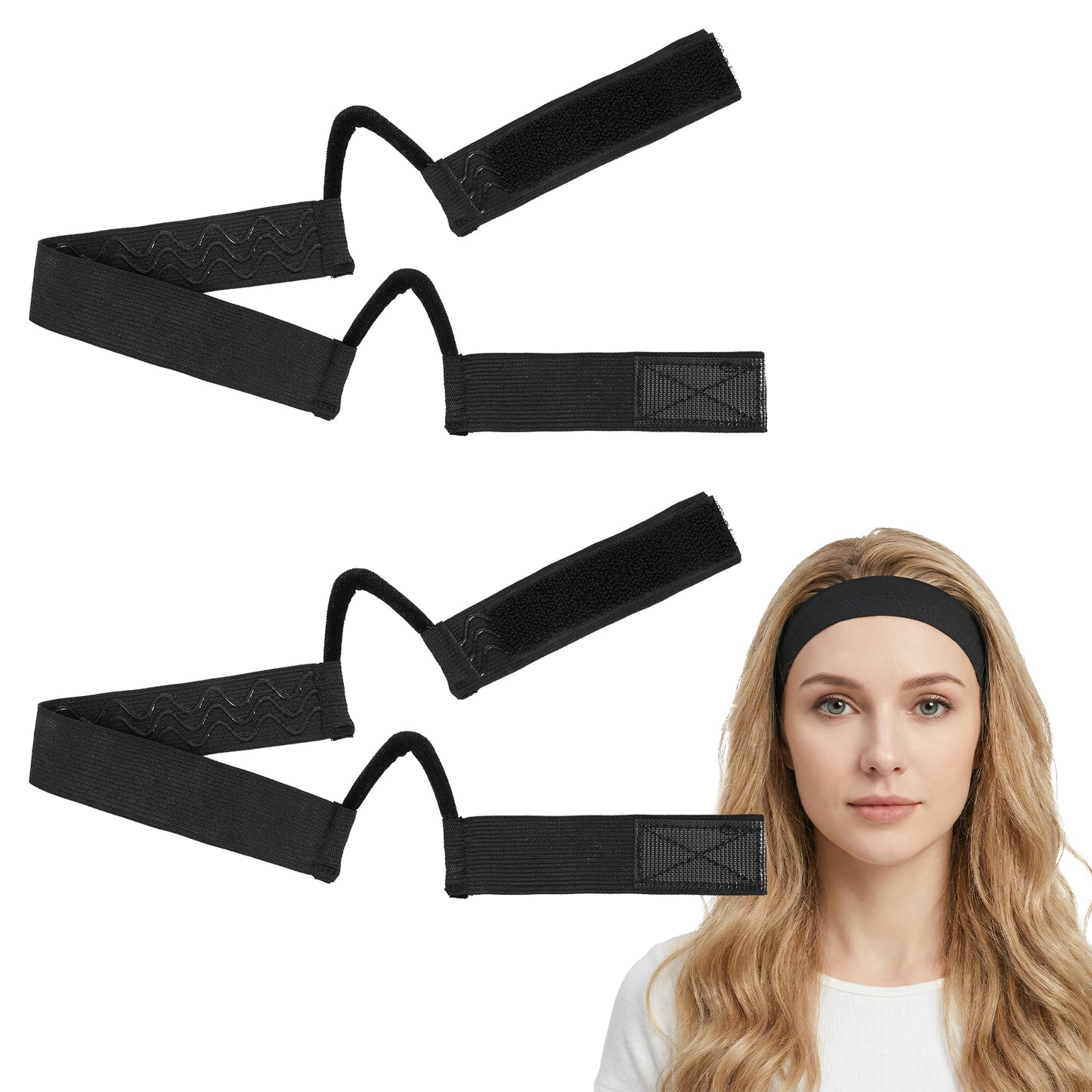 2 Pcs Wig Band for Lace Front Wig Band with Ear Cut Outs Double-Sided Ear Painless Wigs Bands, Elastic, C-Shaped Comfortable Soft Earless Melting Bands Supplies, No Slip, Black