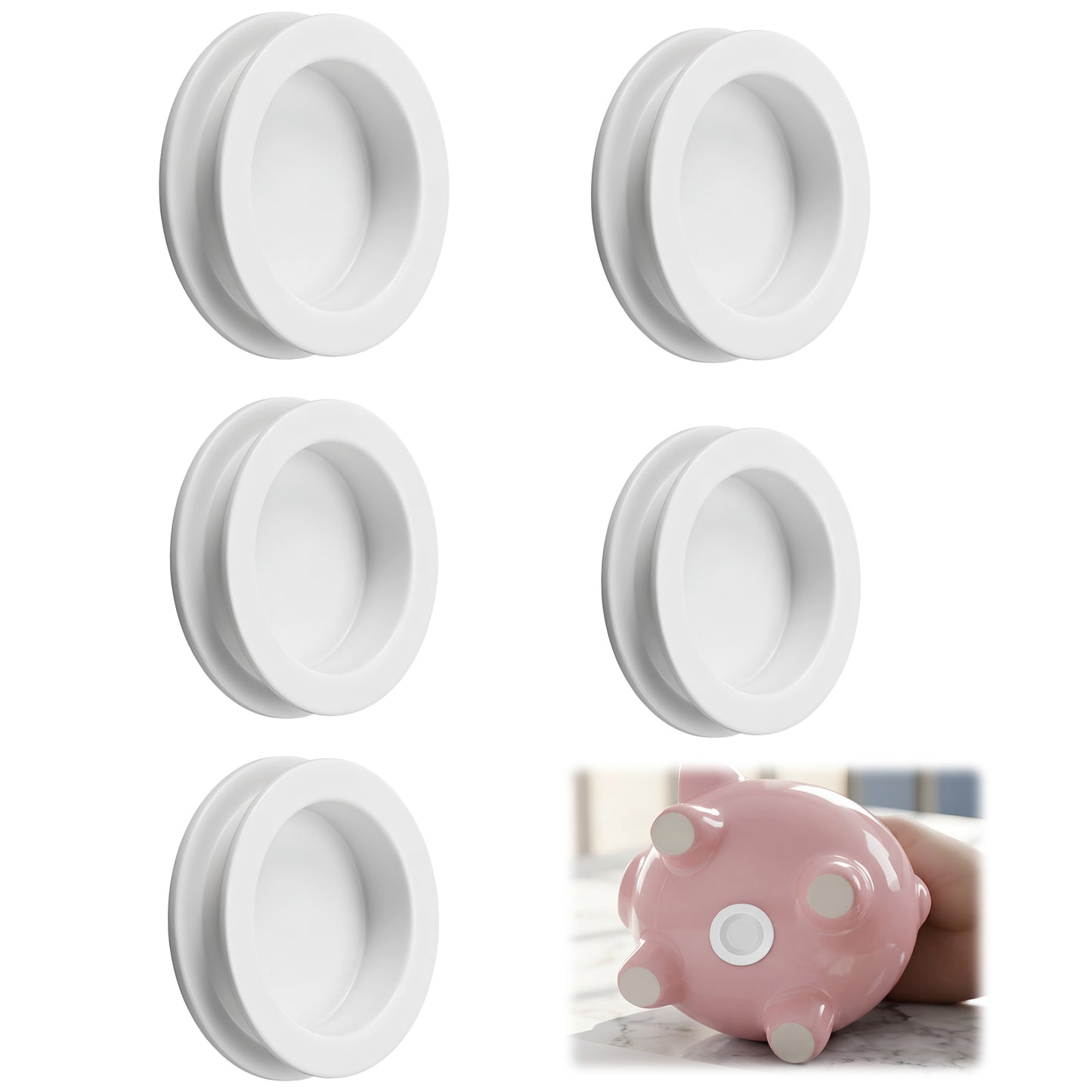 RAHHLIZS 10PCS Piggy Bank Plug Silicone Piggy Bank Stopper, 5 Sizes 28/30/32/34/36mm Replacement Coin Jar Hole Covers, White Saving Box Bank Hole Plug Accessories