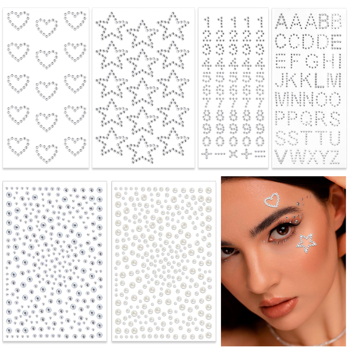 6 Sheets Glutinous Nail Face Hair Body Gems for Women,Ymapinc Reusable Jewel Gems Sweat-Proof Rain-Proof Stickers for Crafting Bedazzling Makeup Eyes Nails(3/4/5/6mm)