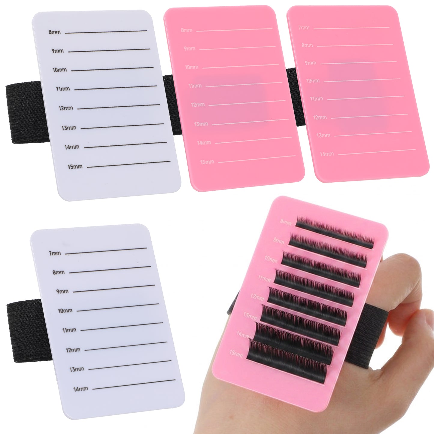 8 Pieces Lash Holder Acrylic Eyelash Extension Hand Pallet Tray Tools With Adjustable Wrist Strap Strip False Lash Tray Tools Fits Makeup Eyelash Extension Holder for Beauty Salon White Pink
