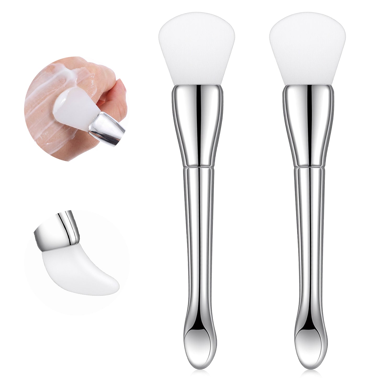 Ouligay 2 Pcs Face Mask Brush, Silicone Mask Brush, Soft Face Mask Brush Applicator, Facial Mud Mask Applicator Tool for Body Lotion Butter Clay Mask DIY Mask(Silver)