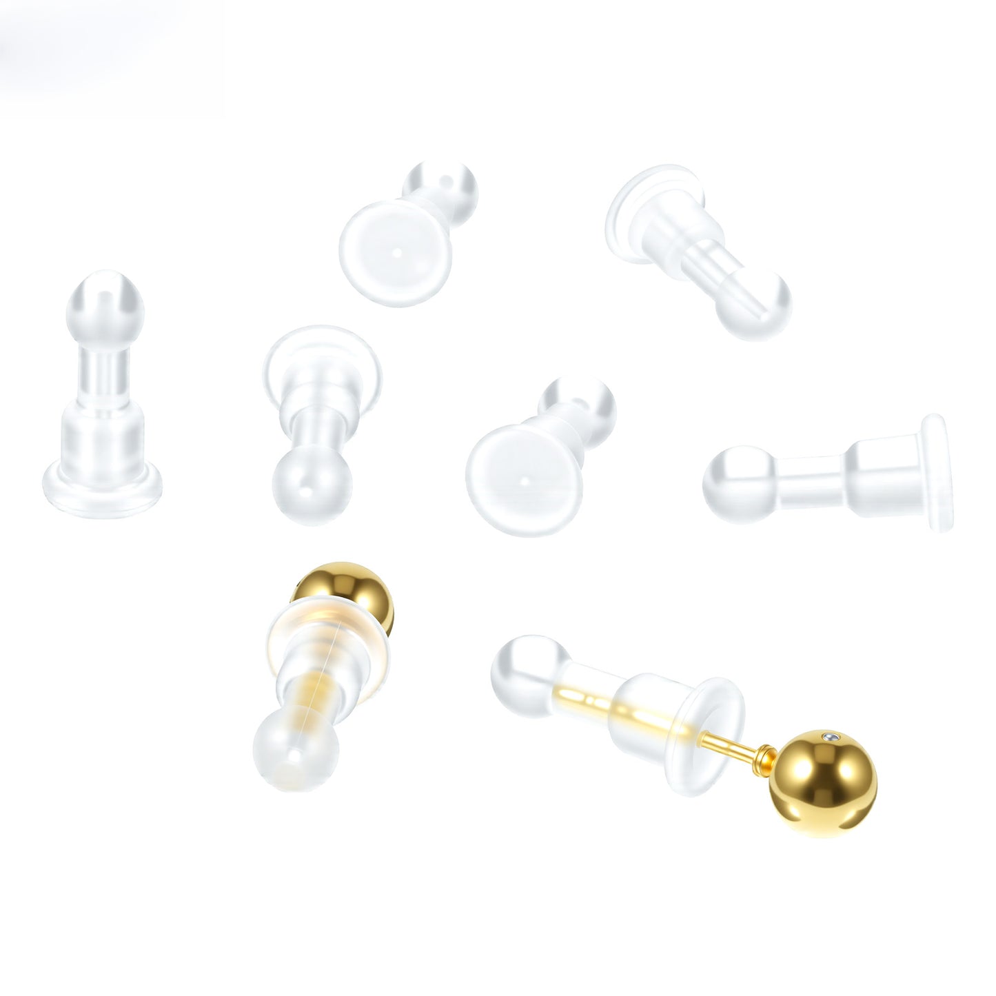 Mabor 50pcs Long Ball Earring Backs, Soft TPE Silicone Plastic Earring Backs for Pierced Earrings, Comfortable Impenetrable Replacement Safety Back for Studs, Secure Fit for Jewelry Making