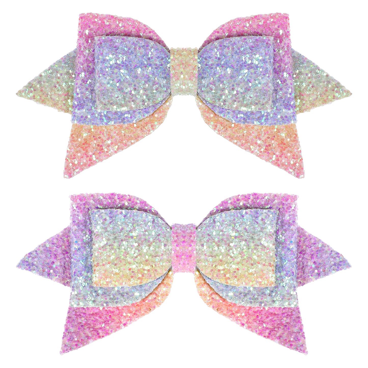 RAHHLIZS 2 Pcs Glitter Rainbow Bows for Girls, Multicolor Glitter Bows