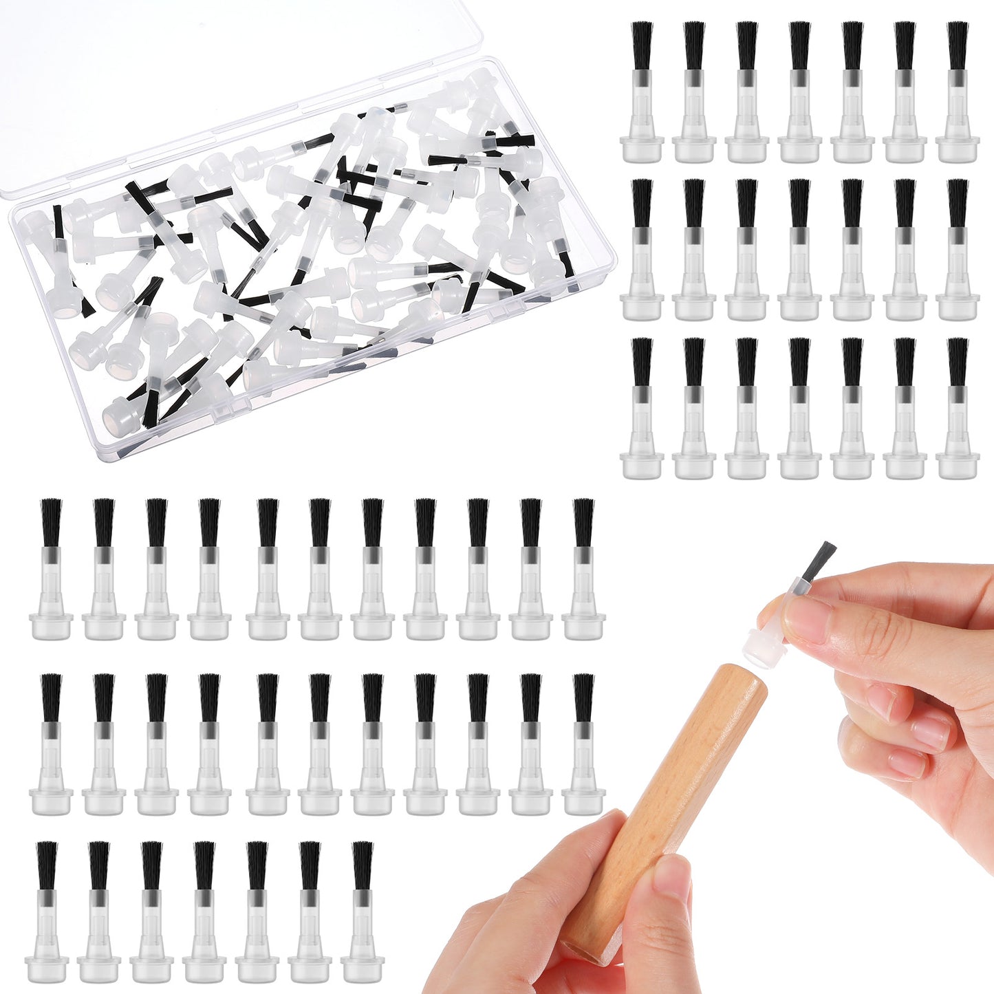 Matwsec 50PCS Nail Polish Brush Replacement Disposable Nail Polish Brushes with Wood Handle for Nails Art Design Builder Gel Accessories - Dual-Head Design
