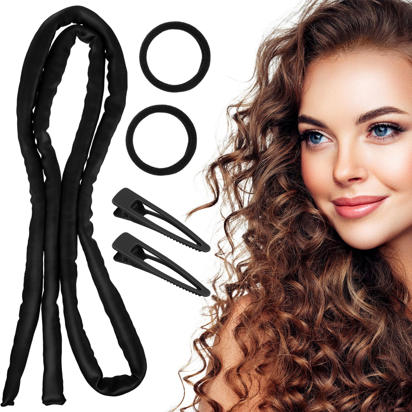 Shimmeroo Hair Curlers No Heat, 63 Inch Heatless Curling Ribbon Rod for Long & Short Hair Soft Sleeping Curler Overnight Headband Creates Wavy Without Damage (Black)