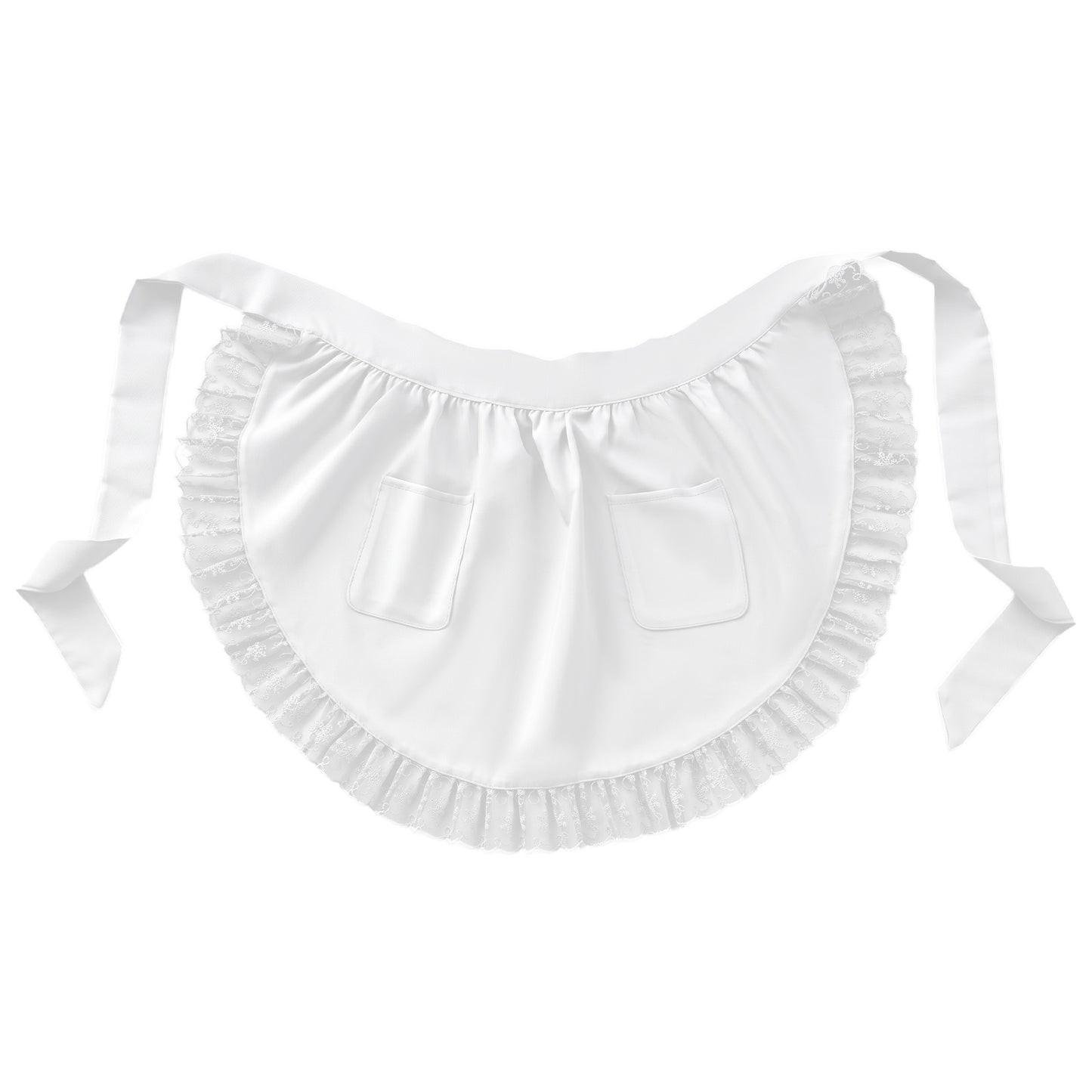 Matwsec Maid Apron White Waist Apron with Pockets and Ruffle