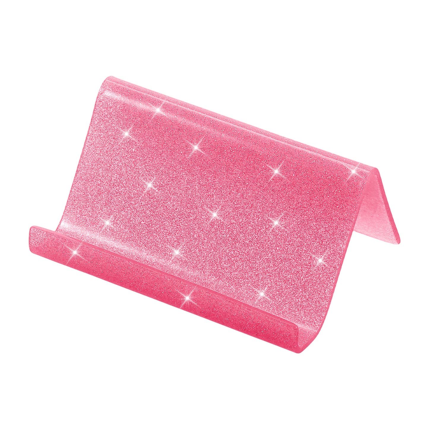 RAHHLIZS Pink Glitter Business Card Holder for Desk, Desktop Business Cards Holder, Plastic Business Card Stand for Office Home Daily Use