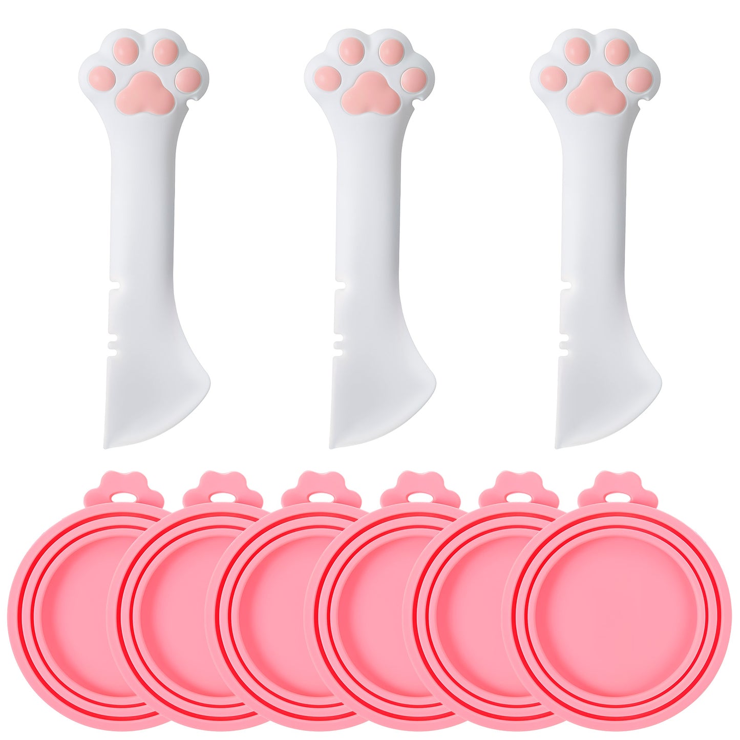 2 Pcs Pet Food Can Lids & One Can Spoon Cute Paw Shape Opener Spatula Cat Wet Food Spoon Universal Bpa Free Silicone Can Lids & Spoon Mini Cat Treat Spoon For Dog Cat Cans Wet Or Dry (Pink, White)
