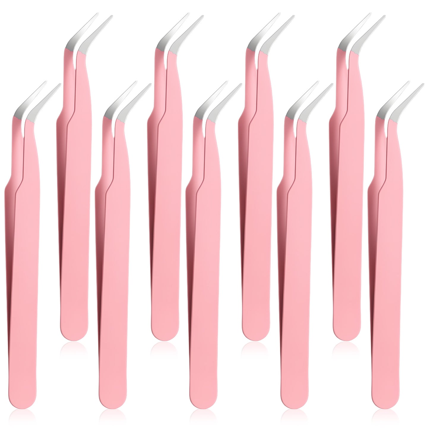 9PCS Curved Tweezers for Crafting, Stainless Steel Lash Tweezers Multipurpose Precision Tweezer for Rhinestones Dried Flowers Craft Stickers Eyelash Extension Scrapbooking Jewelry Making Pink
