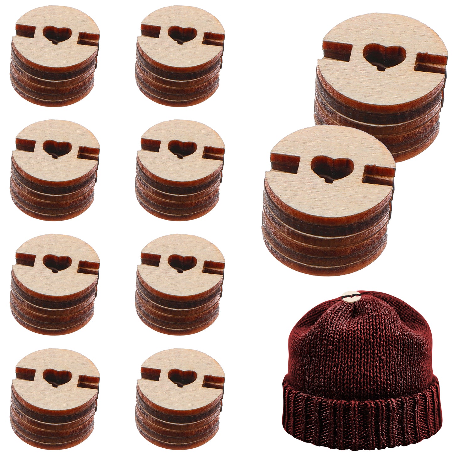 60 Pcs Pom Pom Button Wooden Handmade Buttons Removable Love Button Crafts Faux Fur Poms Fastener Holder Sewing Clothing Accessories for Knitting Beanies Caps DIY Craft Decoration Women