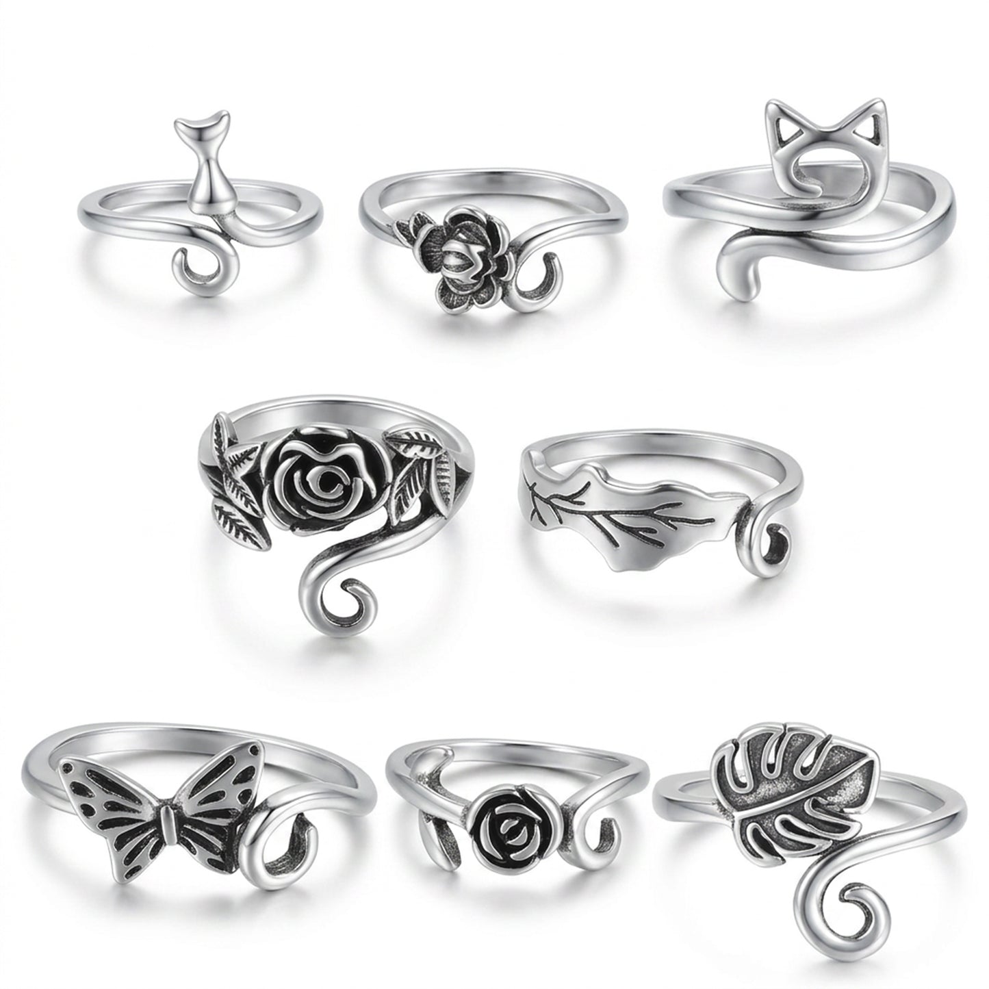 Matwsec 8 PCS Adjustable Crochet Tension Ring for Finger Silver Yarn Tension Rings for Crafts Crocheting Lovers Mother Grandma Gifts Essential Crochet Accessories