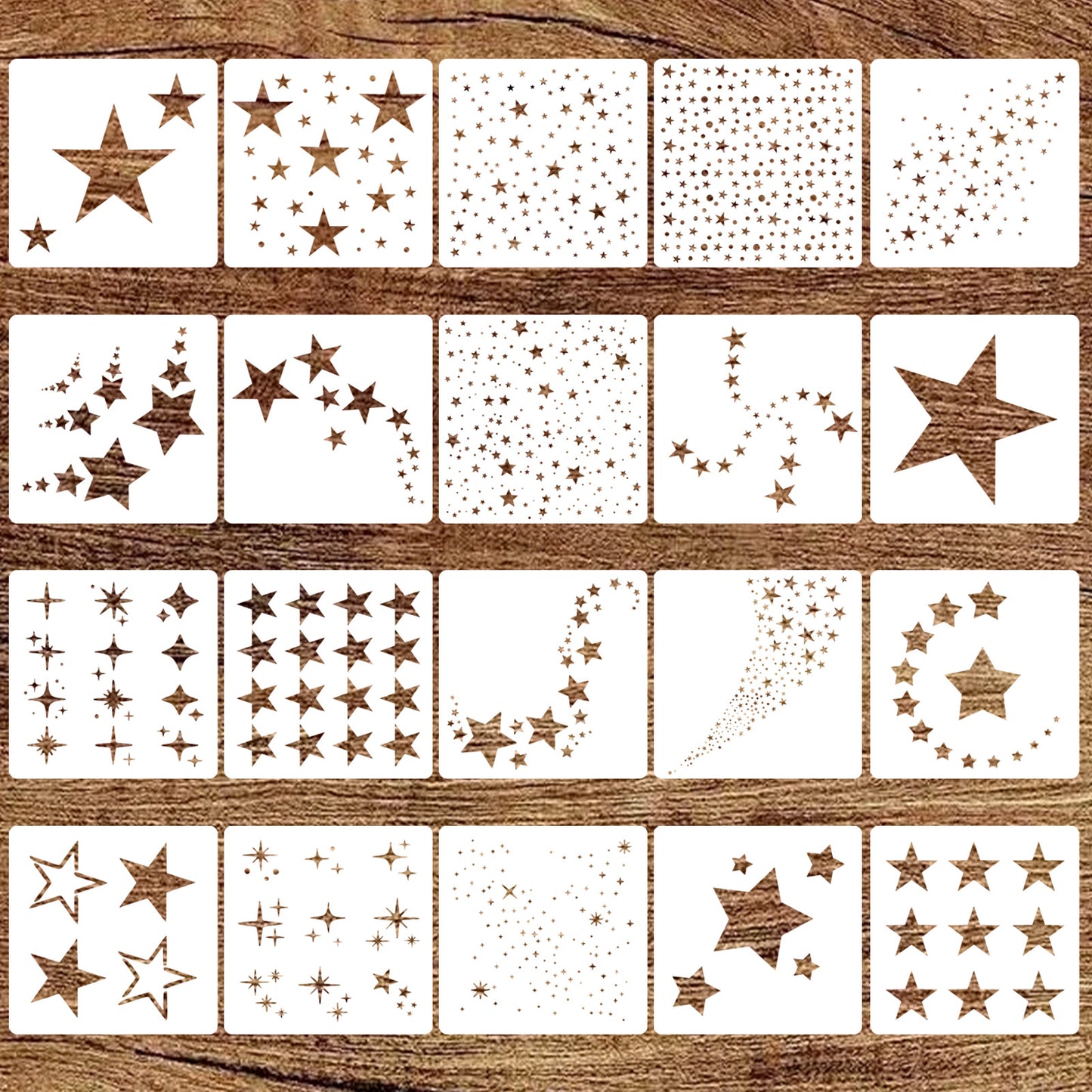 Mabor Star Stencil, 20 Pcs Reusable Painting Sheet for DIY Crafts Wood Wall