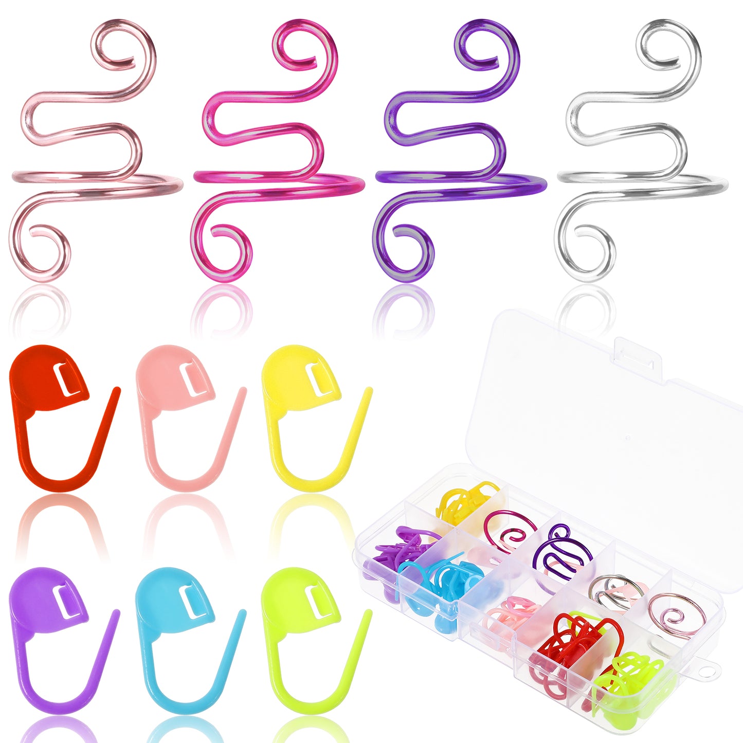 Mabor 4Pcs Crochet Tension Ring + 60Pcs Stitch Marker Adjustable Crochet Tension Rings for Finger Open Yarn Guide Crocheting Rings Knitting Accessories with Box