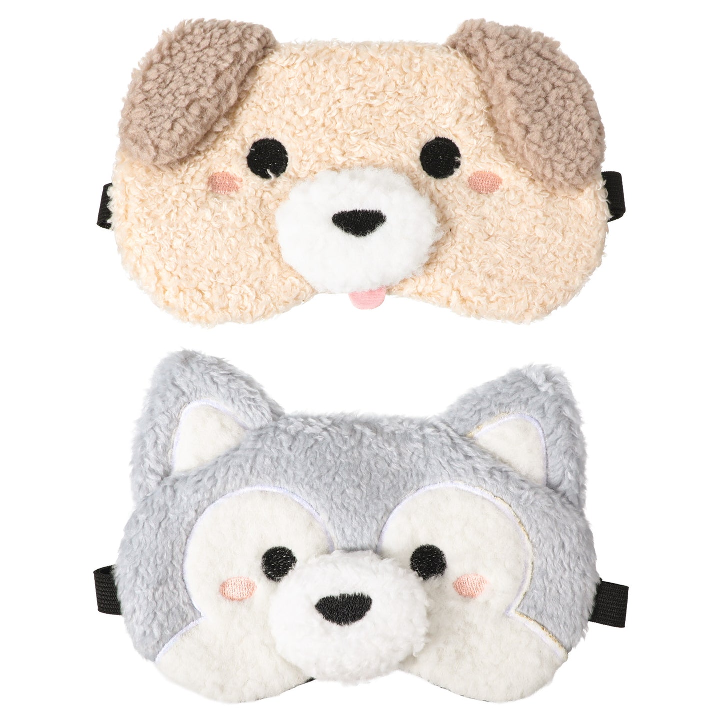 Ouligay 2PCS Cute Dog Sleep Eye Masks Soft Plush Puppy Sleeping Mask with Adjustable Elastic Strap Funny Cartoon Animal Sleep Masks Travel Eye Cover for Sleep Night