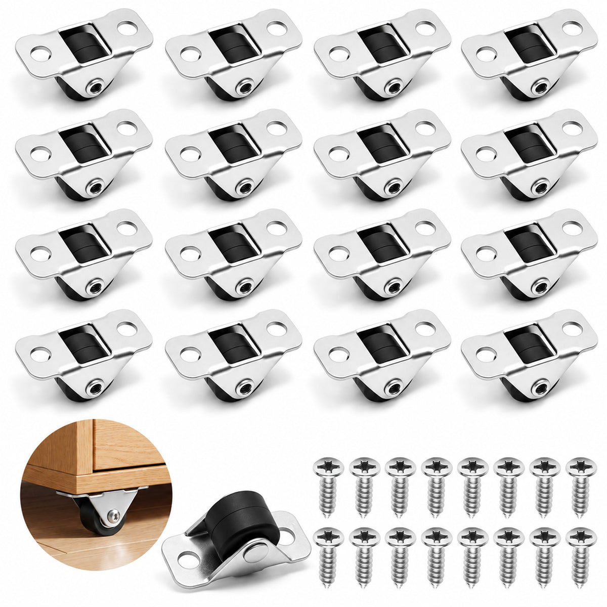 Quvvarly Mini Caster Wheels 16 Pcs 1.10 inch Rubber Furniture Casters