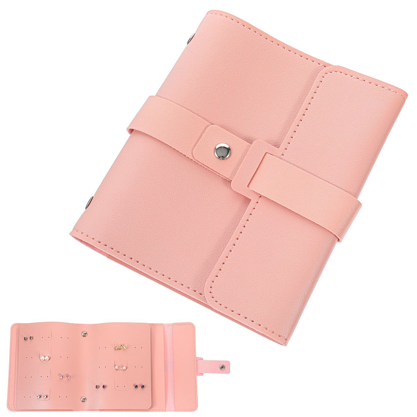 Xinjoduz Earring Storage Organiser with Foldable Book Design Stud Travel Jewellery Box, Waterproof Portable Pu Leather Travel Earring Case, Earrings Holder Case for Mother Women Girls Gift(Pink)