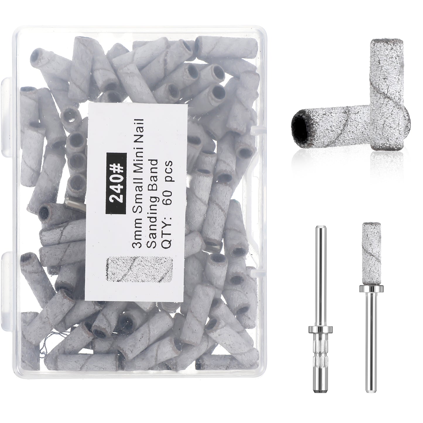 101 Pcs 240 Grit Small Sanding Bands For Nail Drill with 1pcs Mandrel Bit, Mini Nail Drill Sanding Bands for Acrylic Nails Gel Removing Shaping Professional Manicures and Pedicure, Grey