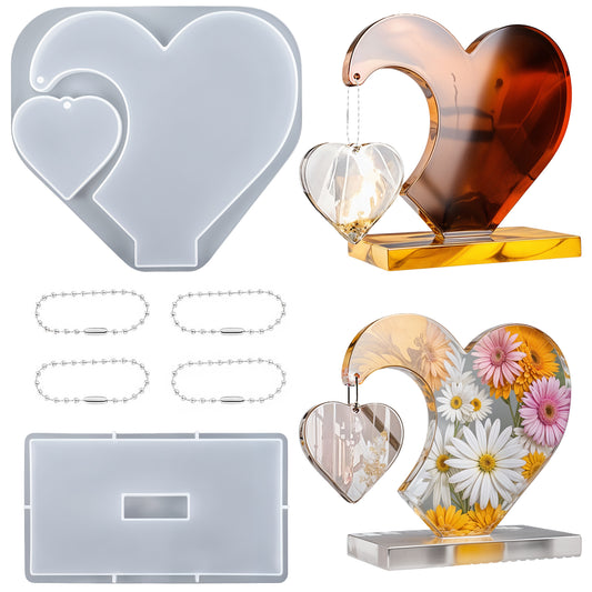 Ymapinc Resin Heart Mold?One Big and One Small Heart Molds Silicone?Silicone Molds for Crafts?DIY Picture Frame Display?Art Crafts Table Home Decor Gift