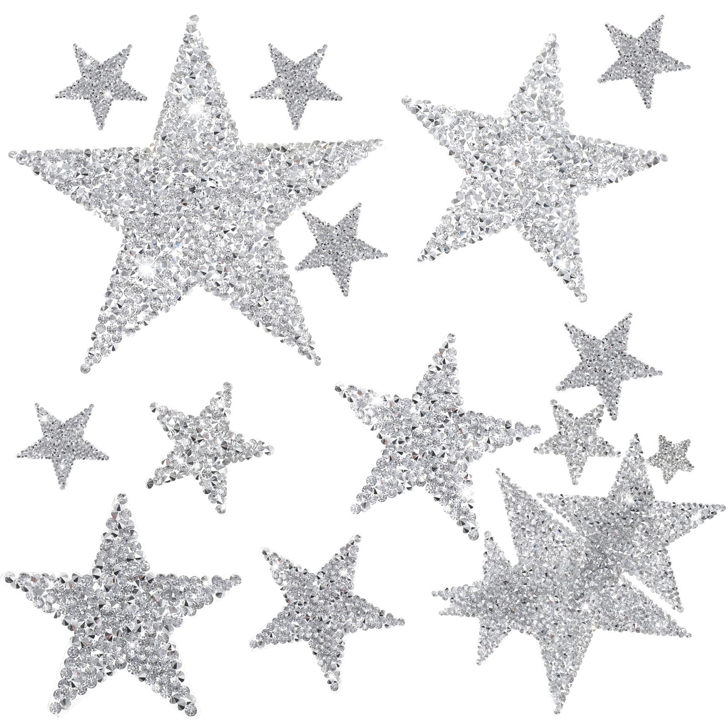 Nogeqi 22Pcs Star Iron on Patches, 5 Sizes Sliver Star Patches Iron on Adhesive Rhinestone Applique Glitter Shinny for DIY Clothing Jeans Bags Shoes Hats Decoration