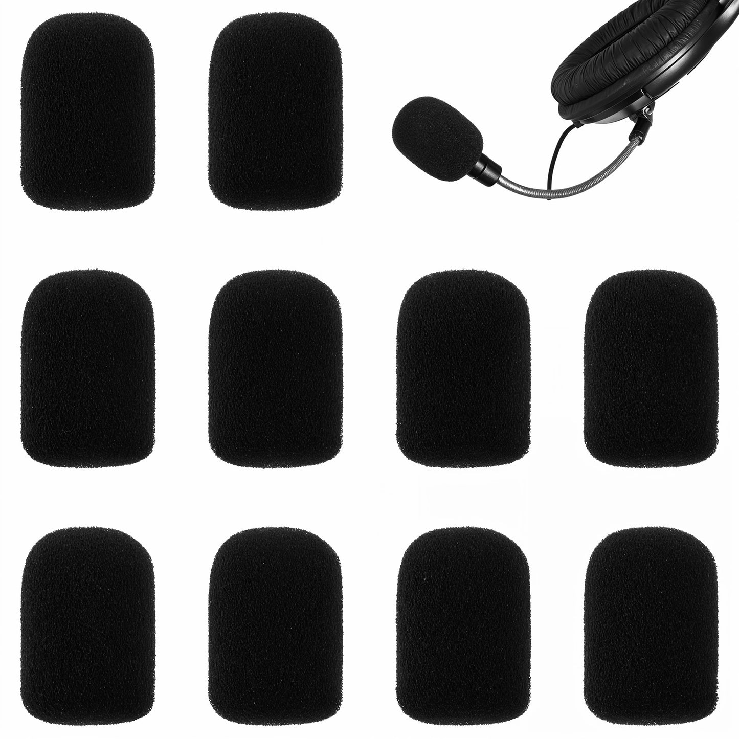 10 Pack Microphone Covers Foam, Lapel Headset Microphone Windscreen Sponge Foam Mini Cover for Noise Reduction, Dust and Saliva Protection, Compatible with Various Headset Microphones (Black)