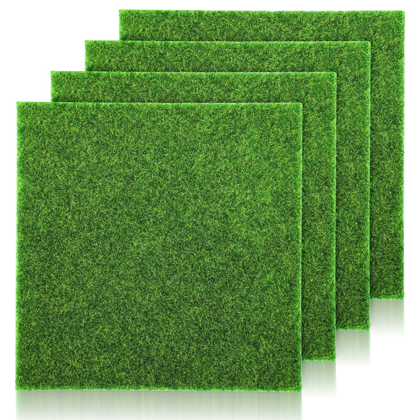 4 Pack Fake Grass Decor 6 X 6 Inches Green Artificial Grass, Miniature Fairy Garden Turf Squares for Craft, Outdoor Decor, Dollhouse DIY Ornament