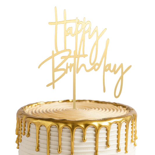 1PCS Gold Birthday Cake Topper, 5.5×3.9 Inches Acrylic Cake Decorations, Happy Birthday Cupcake Toppers for Kids, Adults, Dessert, Birthdays Party, Table, Photo Booth