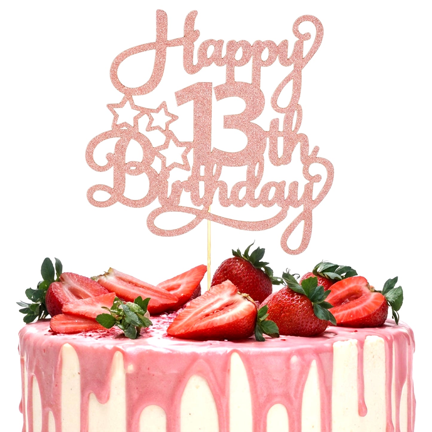 Ouligay 13th Happy Birthday Cake Topper Glitter Sweet 13 Cake Topper for Happy 16th Birthday Decorations Girls Party Supplies Rose Gold