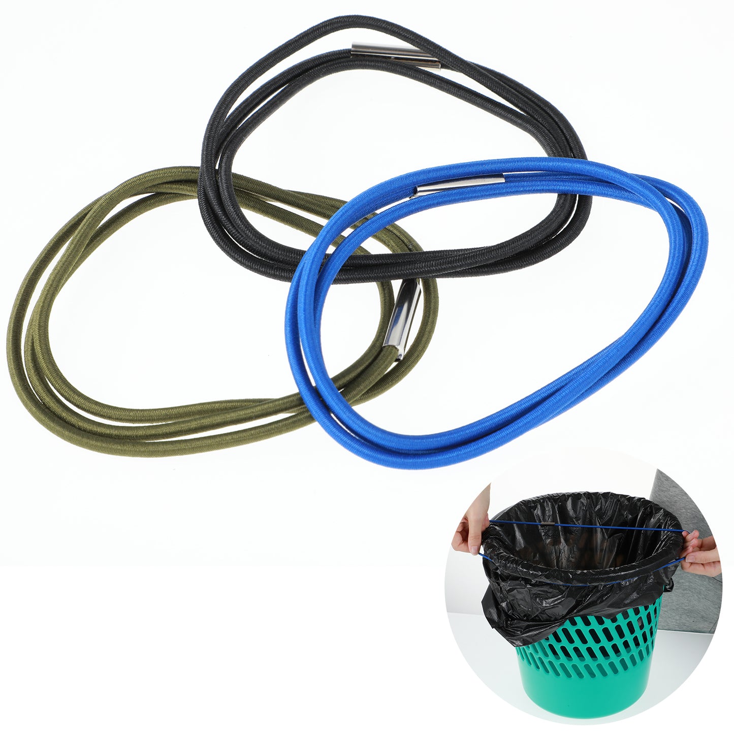 Ymapinc 3Pcs Trash Can Rubber Bands, Elastic Band for Home Office Trashbag Holder, Fits 13 to 30 Gallon Trash Cans - Blue+Brown+Black
