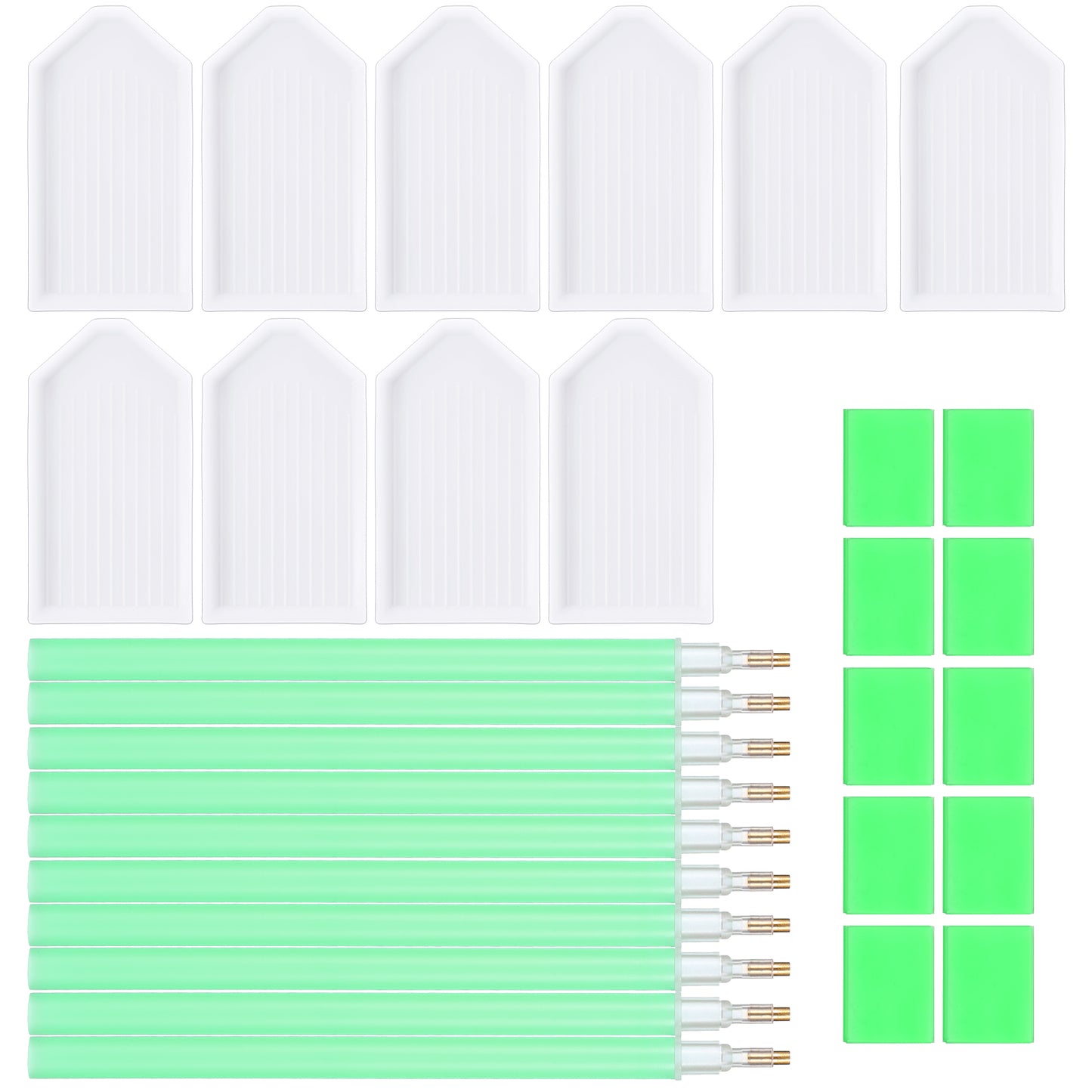 Ymapinc 30Pcs Diamond Art Pens Tools with 10 Drill Pen, 10 Tray & Glue Clay, Diamond Art Accessories Pens for Kids Adults DIY Crafts Gem Painting Tool Kit, Green & White