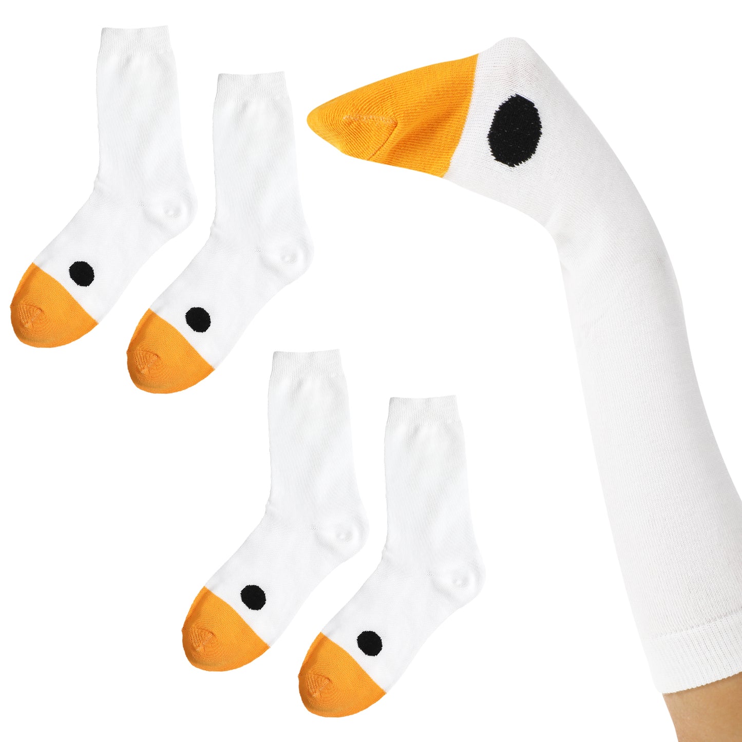 Mabor 2 Pairs Goose Socks, Funny Novelty Silly Animal Socks Creative White Goose Crew Socks Goose Head Socks Gifts for Women Men Boys Girls Costume Party