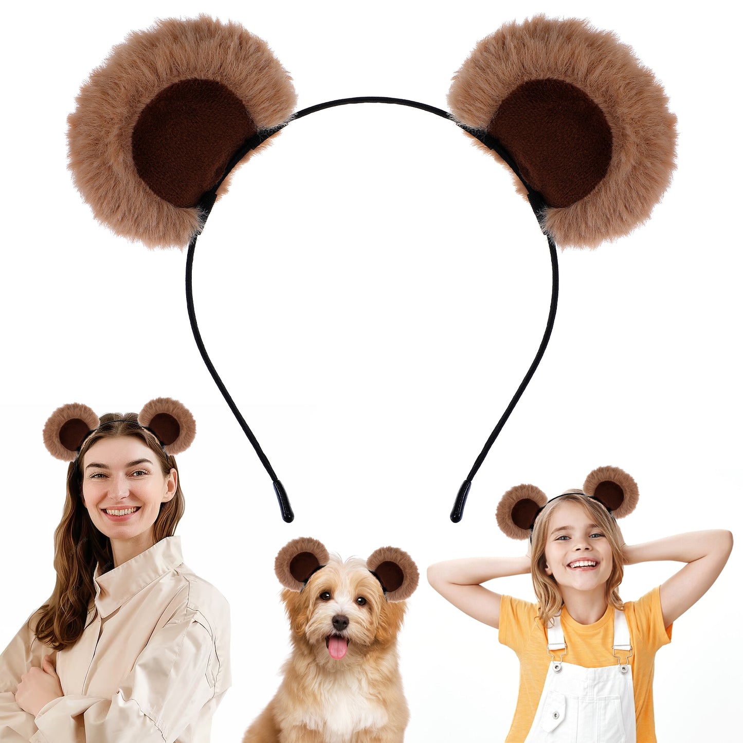 Tyqour Brown Bear Ears Cute Bear Costume Adult Kids for Halloween Festival Cosplay Party Chipmunk Ears Bear Headband Movable Bear Ears Headband for Washing Face Women