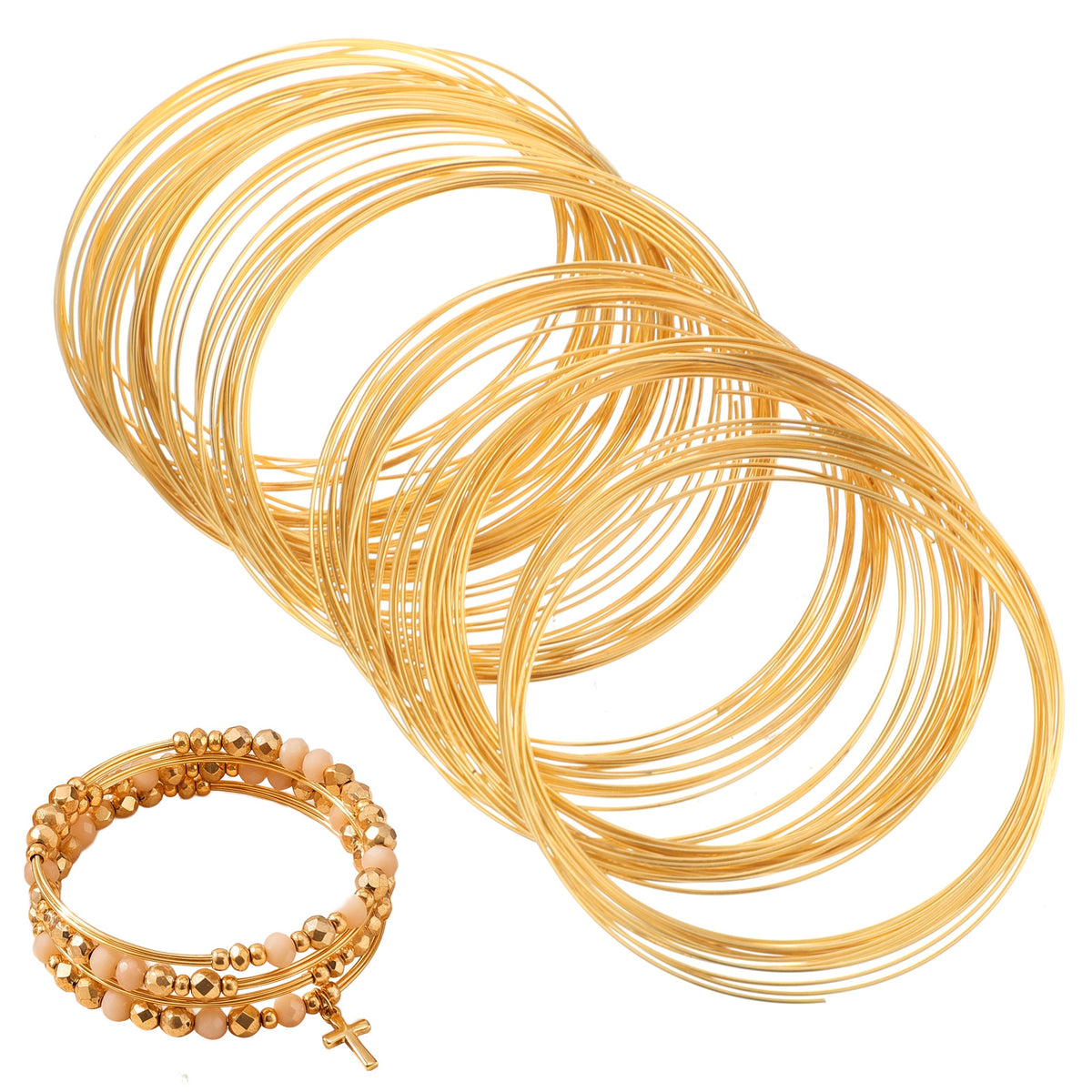 Sorcristy 200 Loops Memory Wire for Jewelry Making Bracelets, 0.6mm(Gold)