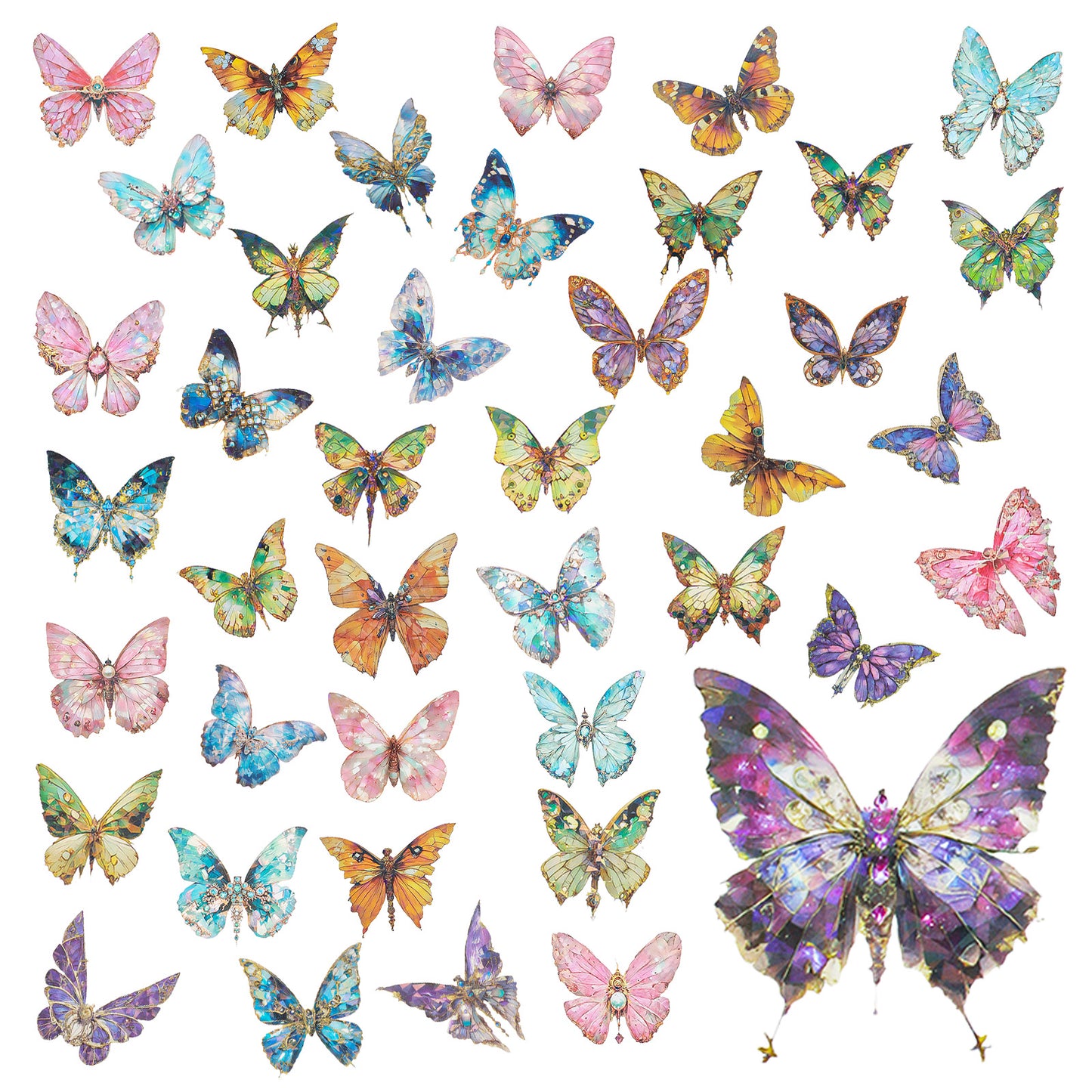 120Pcs Holographic Butterfly Stickers Glitter Butterfly Sticker PET Natural Decorative Waterproof Butterflies Decals for Scrapbooking DIY Craft Journaling Water Bottles Laptops Notebook Decorative