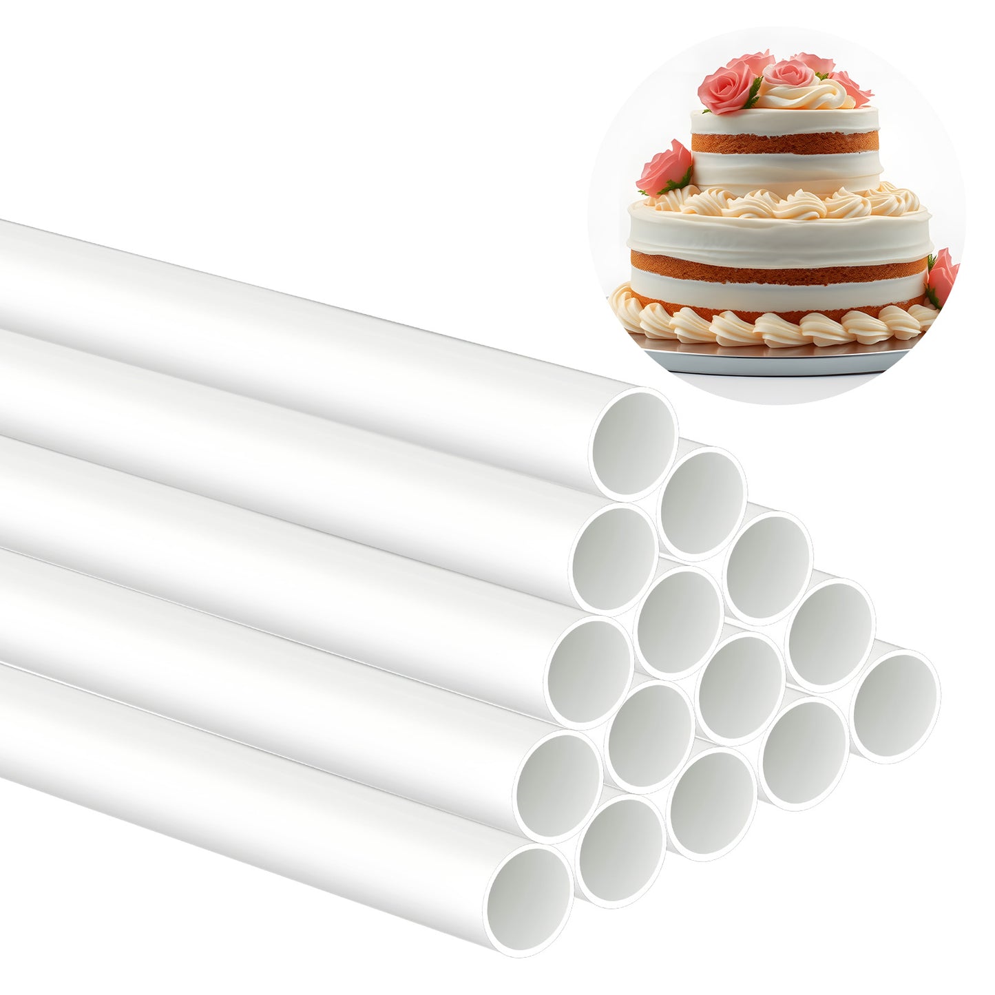 Nogeqi 15 Pcs 9.45 Inch Length Cake Dowels for Cake Support with 0.47 Inch Diameter Plastic White Cake Dowel Cake Supports for Stacking for Tiered Cake Construction and Stacking