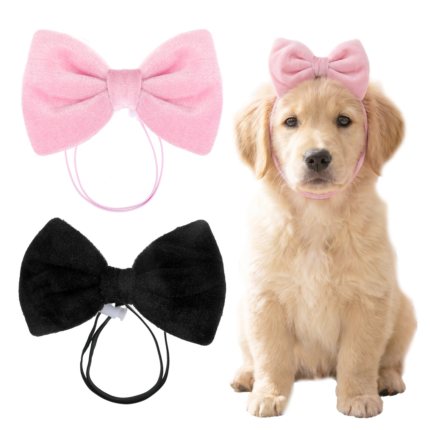 RAHHLIZS 2Pcs Dog Bow Headband, Adjustable Elastic Bands