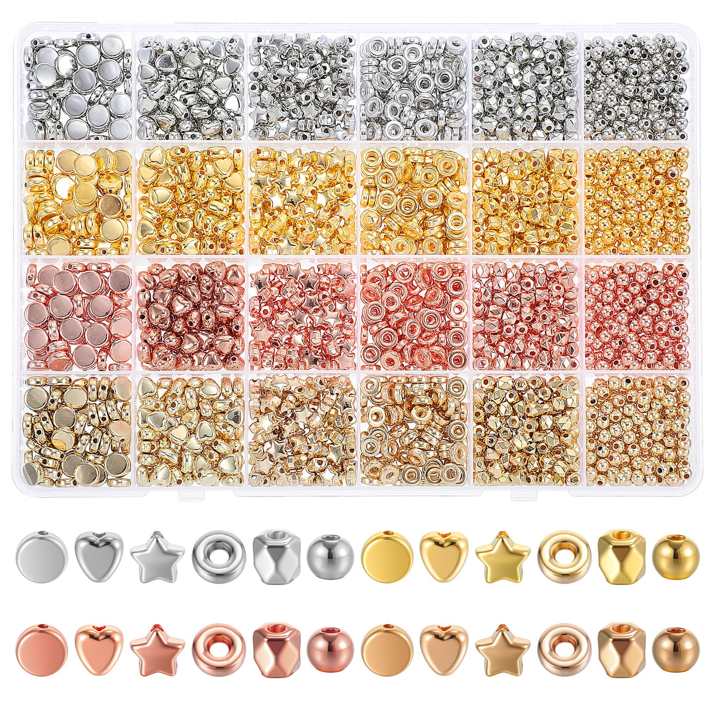 2160 Pcs Pearl Beads with Gold Spacer Beads Clay Bead Bracelet Kit Multicolor Bracelet Making Kit Round Gold Pony Bead for Nails for Necklaces Earrings DIY Crafts Jewelry Making