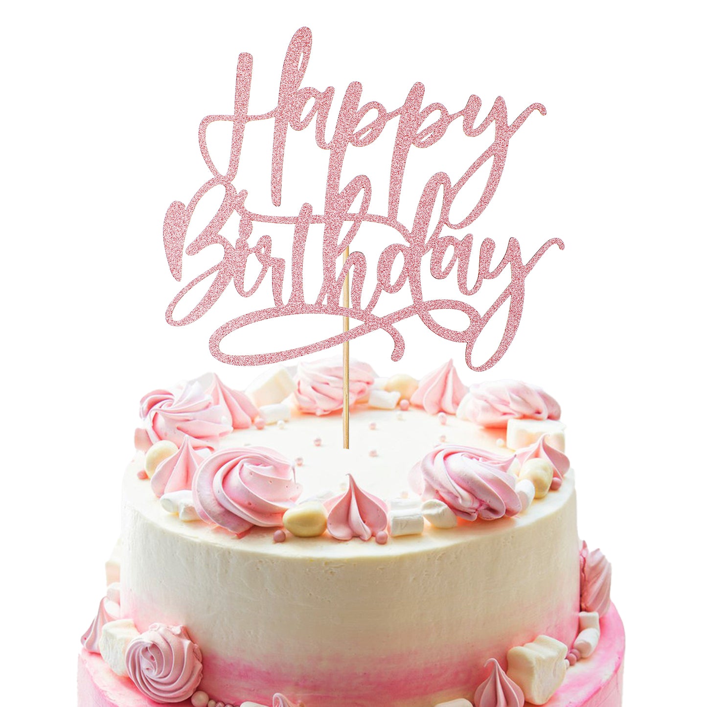 Nogeqi Glitter Birthday Cake Toppers Happy Birthday Topper for Cake Happy Birthday Sign for Cake Birthday Cake Decorations for Celebrating Birthday Party Supplies(Light Pink)