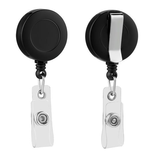 2 Pack Retractable Keychain Nurse Badge Holder Reel with 24'' Cord, Solid Color Id Badge Holders with 360° Swivel Clip, Heavy Duty Badge Clips for Medical and Educational Professionals(Black)