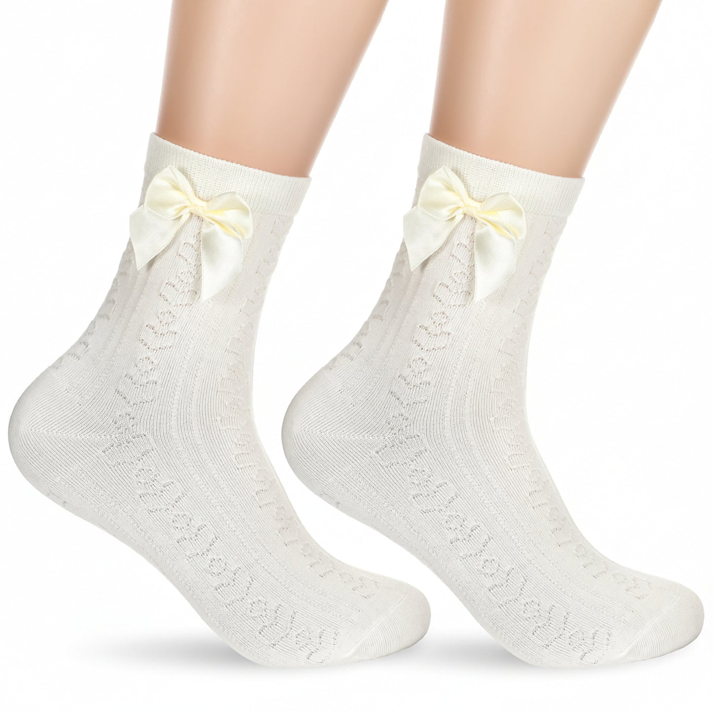 Matwsec Frilly Ruffle Socks with Bow Women Ankle Sock Cream Lolita Princess Cute Breathable Casual Lace Sock Soft Cotton for Women Ladies Girl