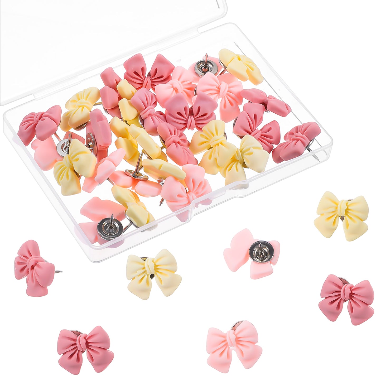 Shimmeroo 30Pcs Cute Pink Push Pins for Wall,Bow Decorative Push Pins for Bulletin Board Thumb Tacks for Cork Board Wall Photo Map Office Decor
