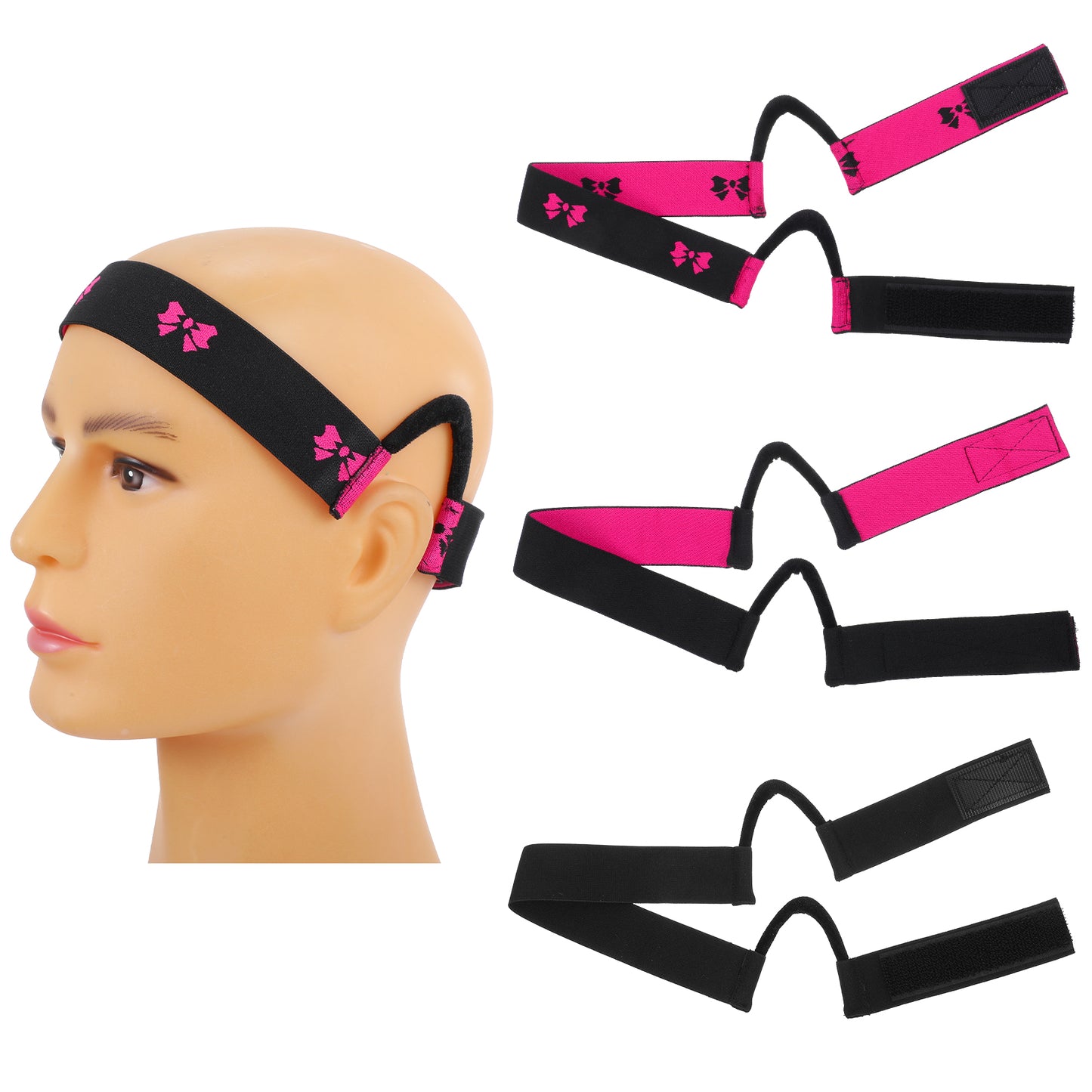 Mabor 3Pcs Wig Band With Ear Cut Outs, Double-Sided Velvet C-Shaped Comfortable Soft Painless Wig Band for Lace Front, Melting Bands