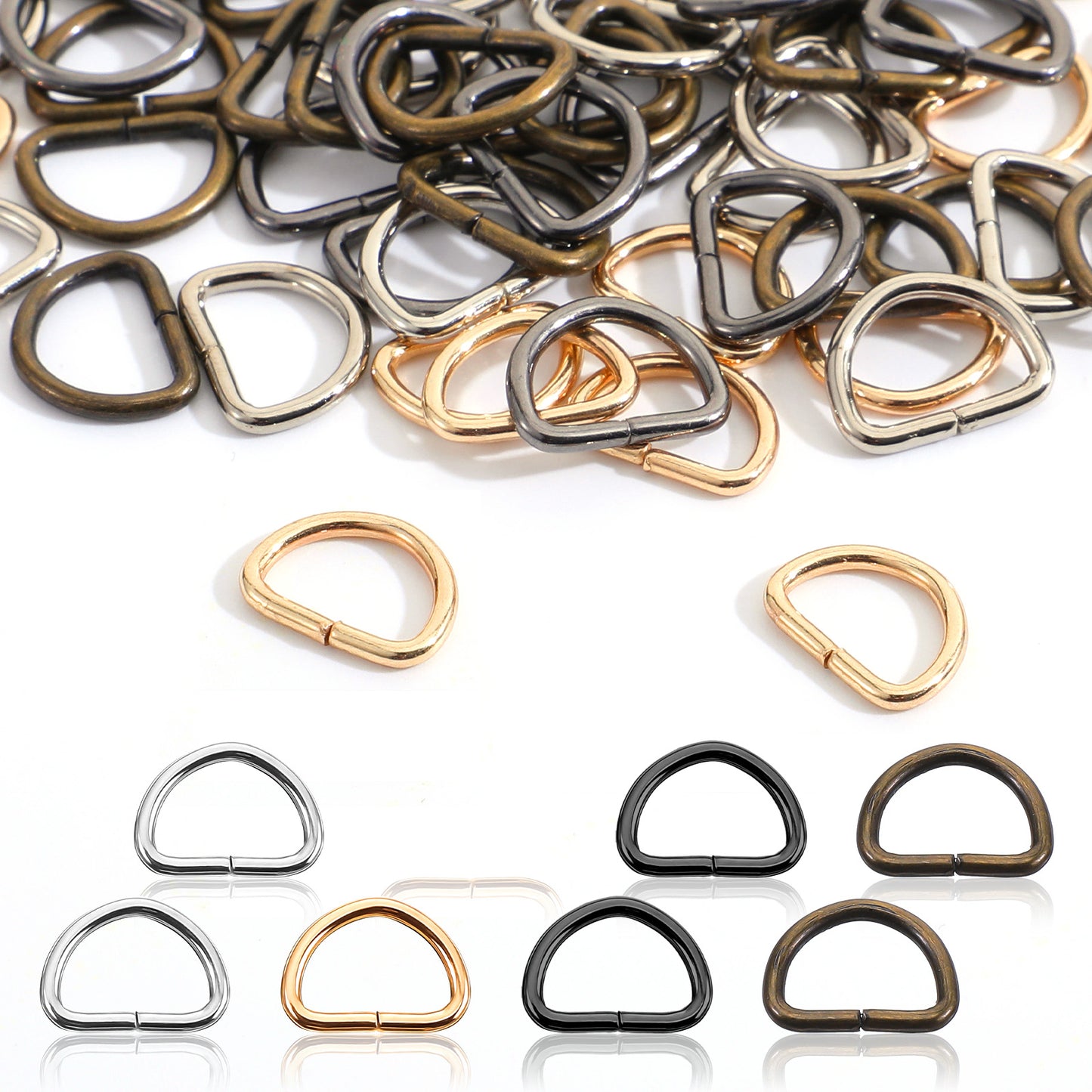 Shimmeroo 100PCS D Rings for Purse, 3/8" Metal D Ring Sewing Hardware Buckles Accessories for Purse Bags Wallets Backpack Crafts Webbing Leather Straps Making Collars DIY Supplies