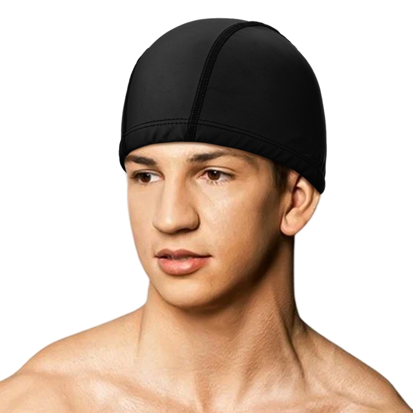 Fabric Swim Cap Silicone Waterproof Layer Breathable Cloth Swimming Cap Keep Hair Dry with Hight Elasticity Lightweight and Comfortable for Pool Beach Lap Swimming Outdoor Men Women Kid Black