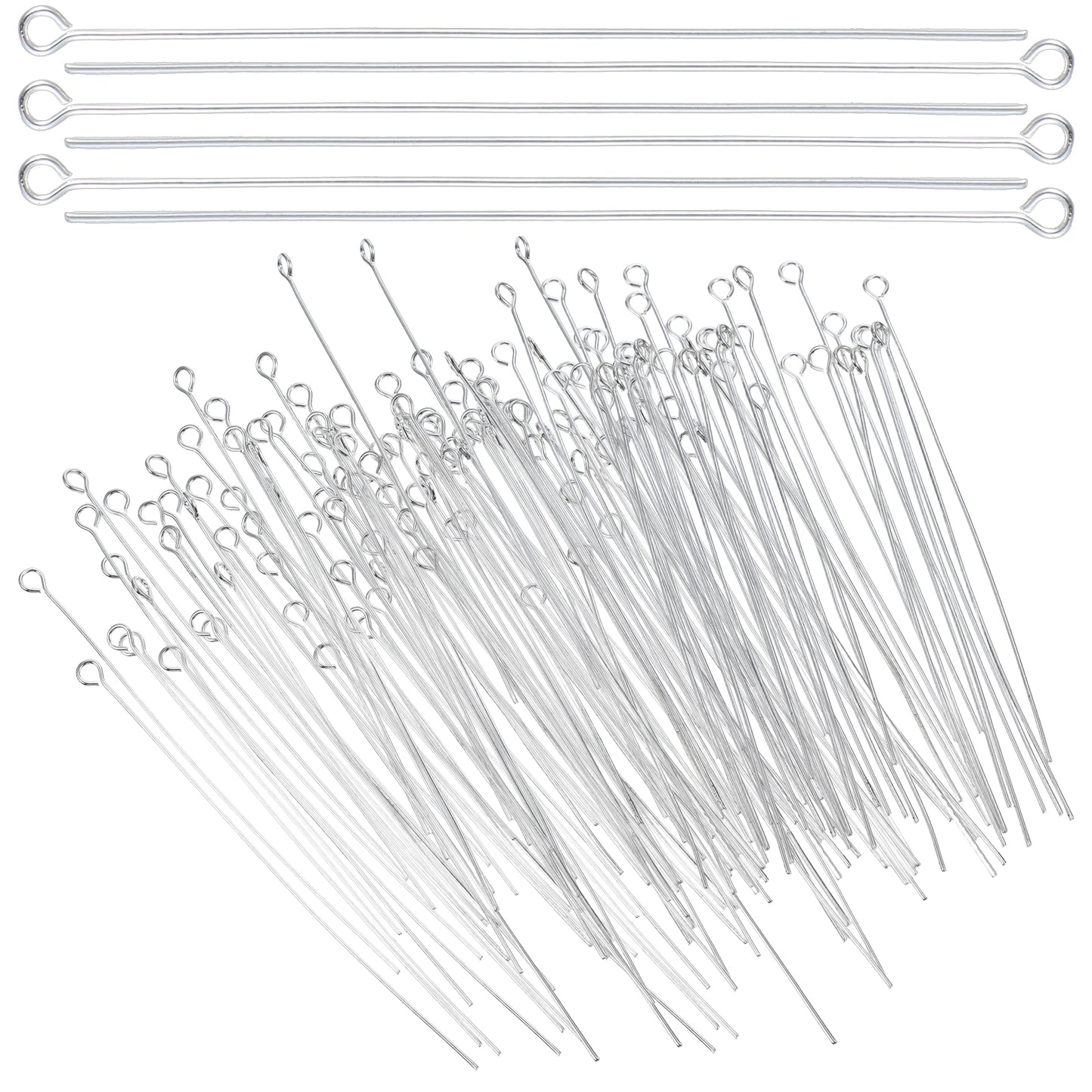 Mabor 200Pcs Eyepins for Jewelry Making 40mm/1.6In, Silver Open Eye Pins