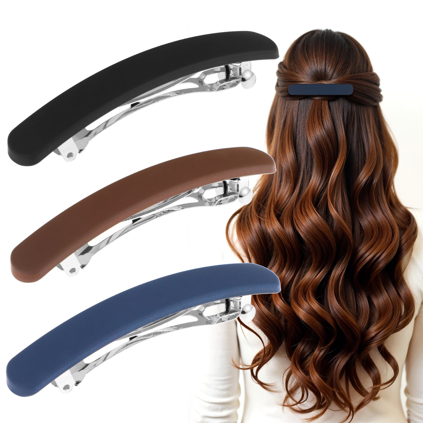 Ymapinc 3Pcs Barrettes for Women Thin Hair - Flat Claw Clips for Women Thick, 3.54 inch Solid Matte Clips for Short Medium Hair Accessories