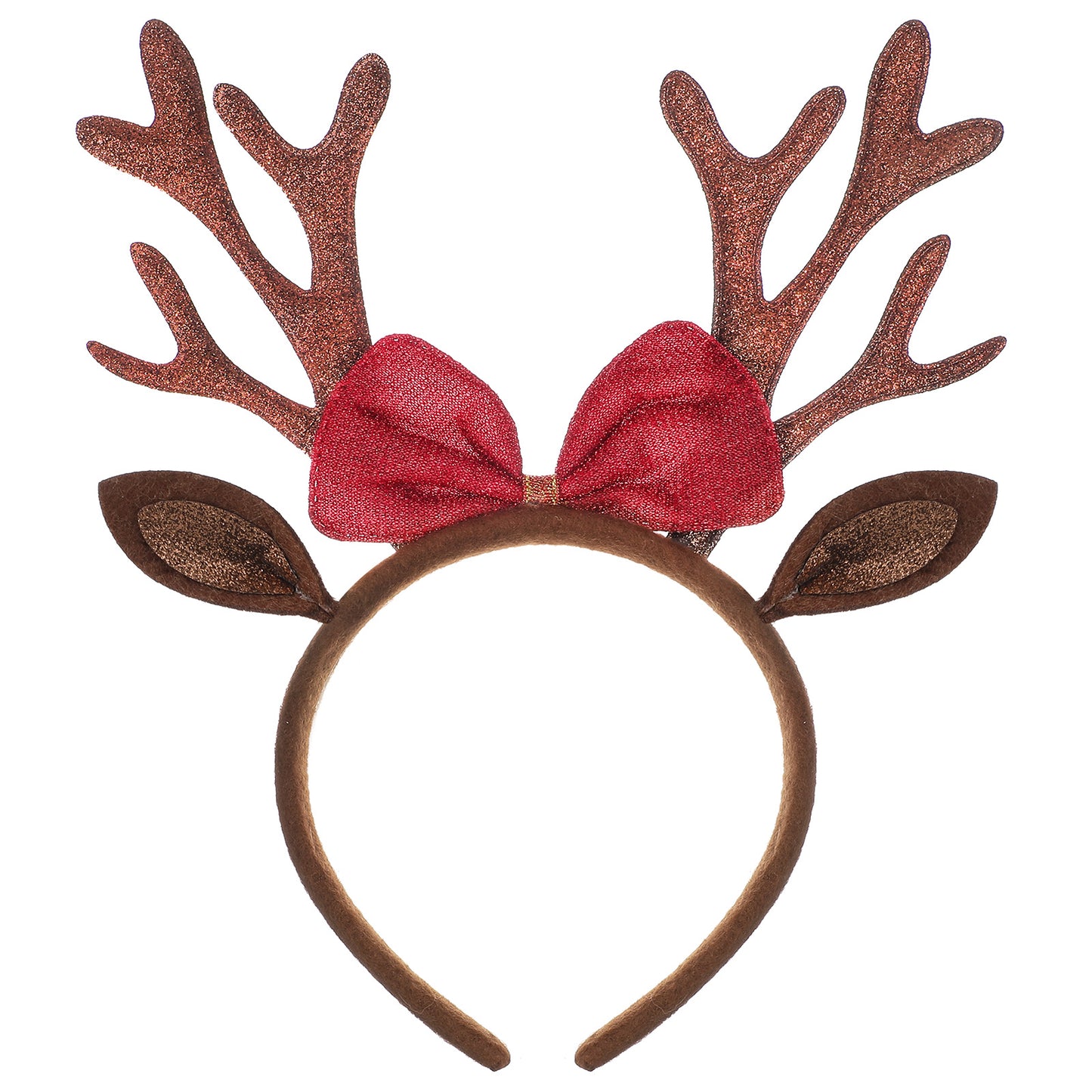 Mabor Brown Deer Antlers Headband - Christmas Reindeer Headbands for Women, Holiday Hair Accessories with Bow