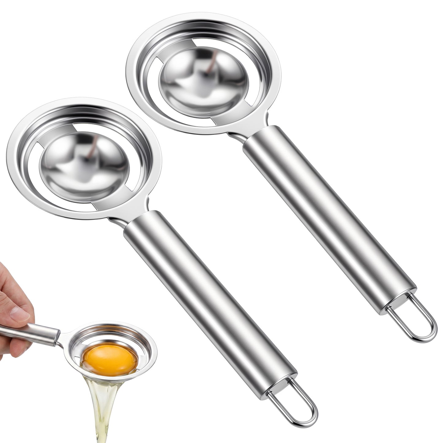 2 Pcs Egg Separator for Raw Eggs Yolk Separators Stainless Steel Yolk/White Separation Tool Easily Separates Eggs Whites and Yolks Easy to Clean Kitchen Gadget for Baking & Cooking