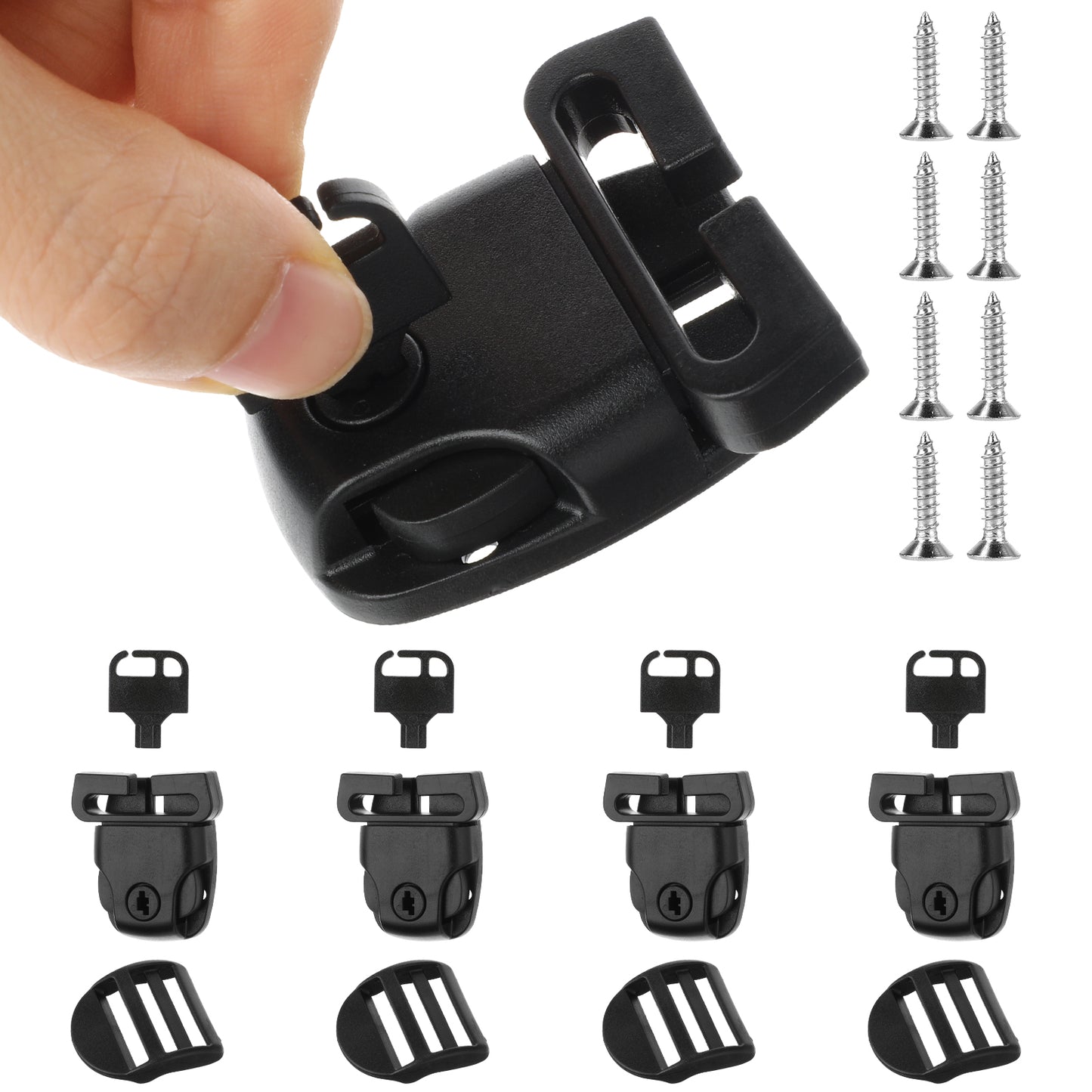 4 Set Spa Hot Tub Cover Clips Replacement Hot Tub Lock Latch Clip, Hot Tub Spa Cover Lifters with Keys and Slide Buckle, Hot Tub Cover Repair Hardware Accessories for Spa Cover Straps(Black)