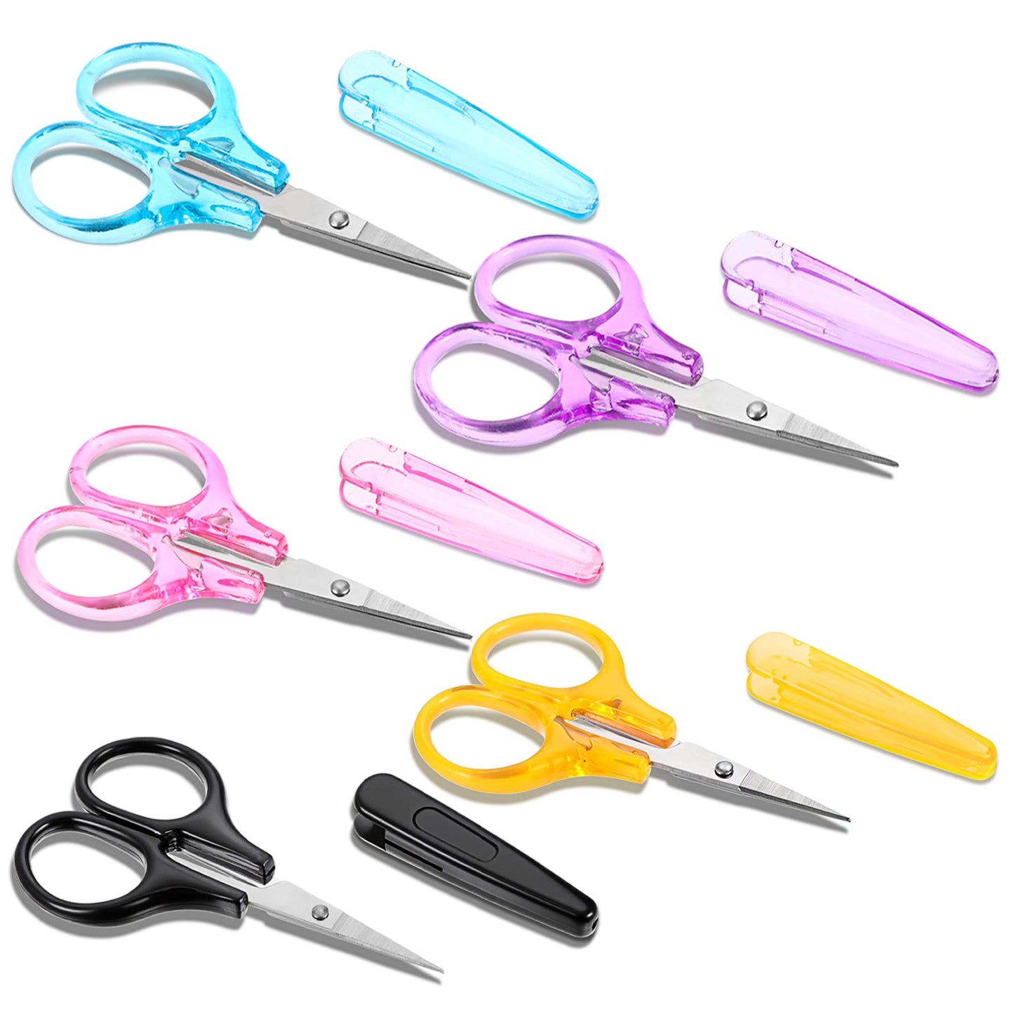 5 Pcs Small Scissors Set, Stainless Steel Sharp Mini Craft Scissors with Protective Cover, 3.5" Tiny for Embroidery, Paper Cutting, Sewing, Knitting, Crafting